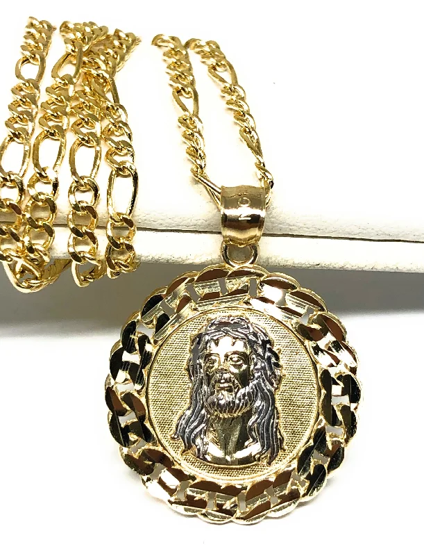 titanium spinner ring anxiety relief 10k Solid Gold 2-Tone Jesus Face Round Pendant Necklace titanium spinner ring anxiety relief 10k Solid Gold 2-Tone Jesus Face Round Pendant Necklace
