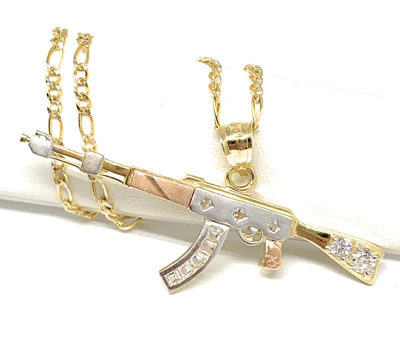 large statement turquoise ring 10k Solid Gold Tri-Color CZ Machine Gun AK-47 Pendant Necklace