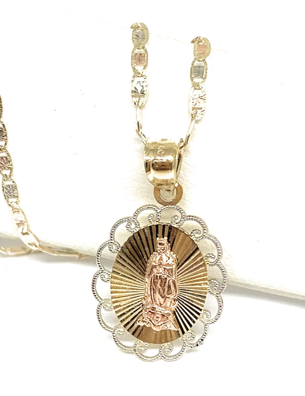 minimalist black pearl necklace 10k Solid Gold Tri-Color Virrgin Mary Layered Pendant Necklace Virrgen Gaudalupe Valentina Chain