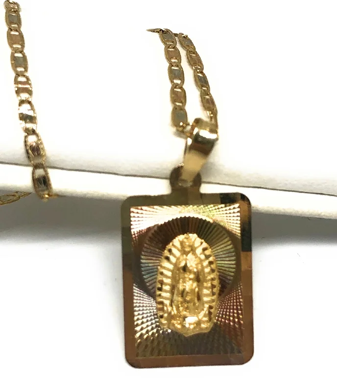 celestial lunar eclipse pendant 10k Solid Gold Tri-Color Virrgin Mary Square Pendant Necklace Virrgen Gaudalupe Chain (MED, SM) (MADE IN MX)