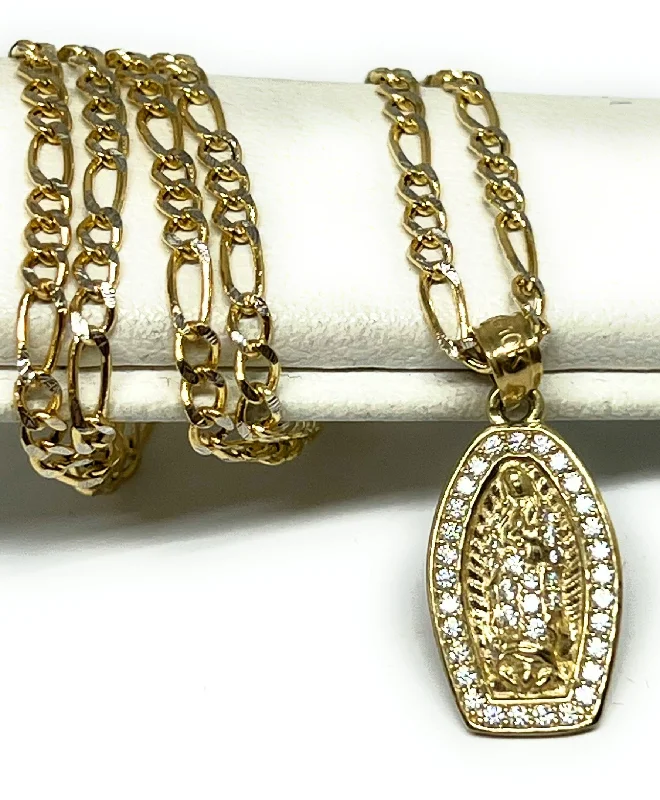 classic pearl choker necklace 10k Solid Gold  Virrgin Mary CZ SMALL Pendant Necklace Virrgen Gaudalupe