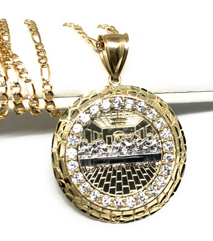 sterling silver angel wing pendant 10k Solid Gold Yellow 2-Tone Jesus Last Supper CZ Pendant Necklace