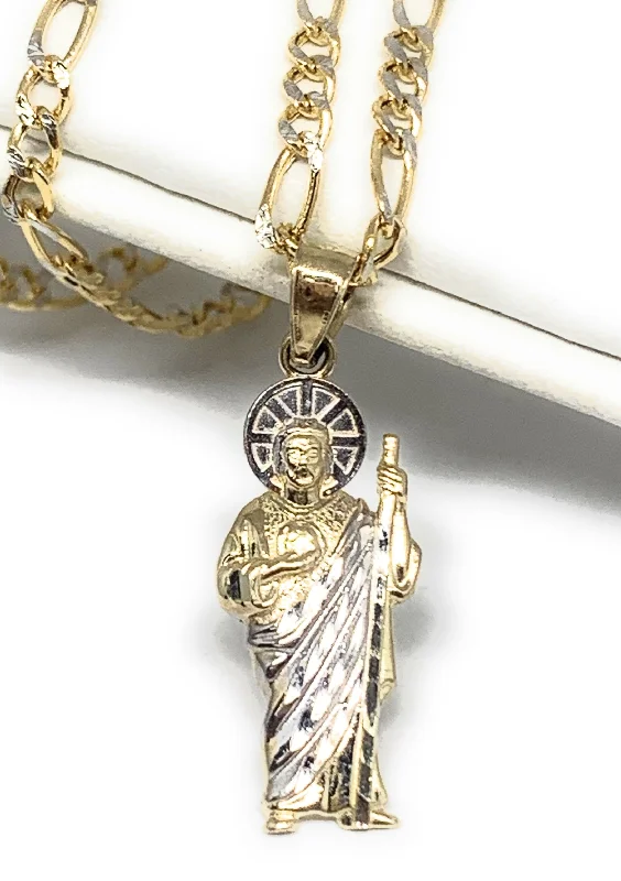 custom engraved infinity necklace 10k Solid Gold Yellow 2-Tone Small Saan Judas Saaint Jude Pendant