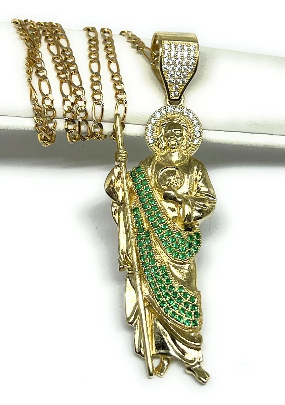 unique tribal silver ring 10k Solid Gold Yellow Green, White CZ Saan Judas Saaint Jude Pendant Figaro Chain  (XL, LG, MED)