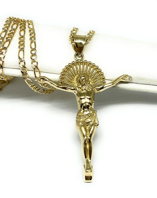 gothic skull ring for men 10k Solid Gold Yellow Jesus Body Crucifix Pendant Necklace