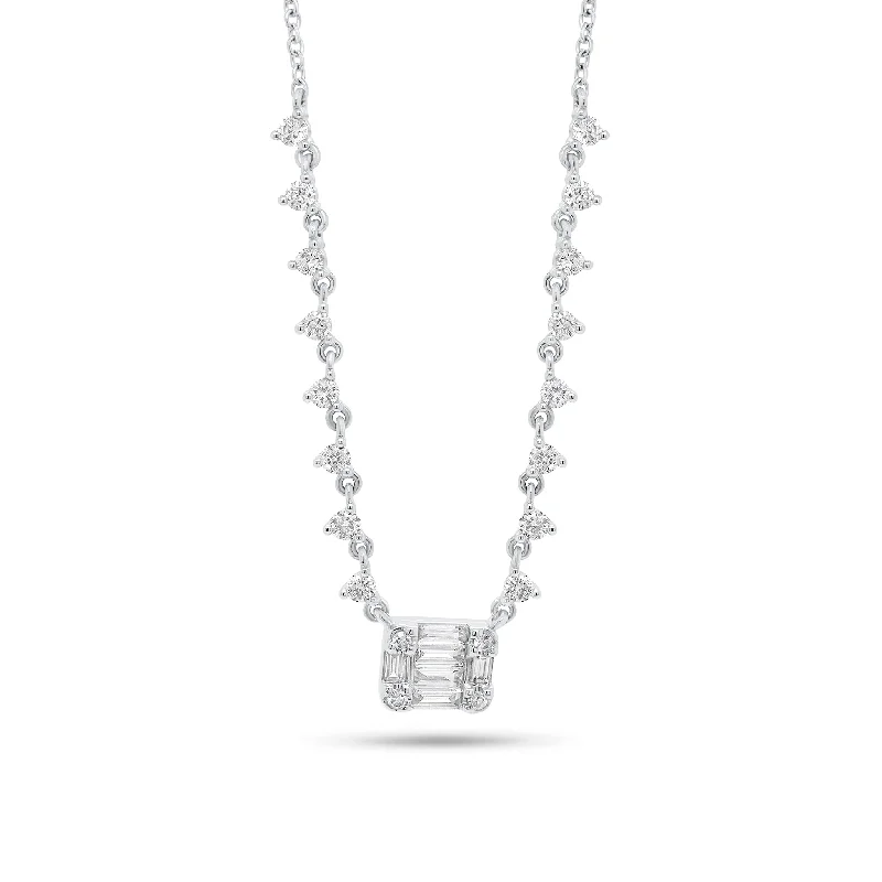 vintage lock and key necklace Emerald-Cut Diamond Illusion Pendant on Diamond Chain