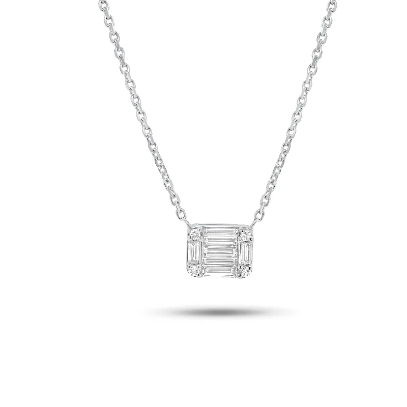 antique filigree wedding band 0.38 ct Emerald-Cut Diamond Illusion Pendant Necklace
