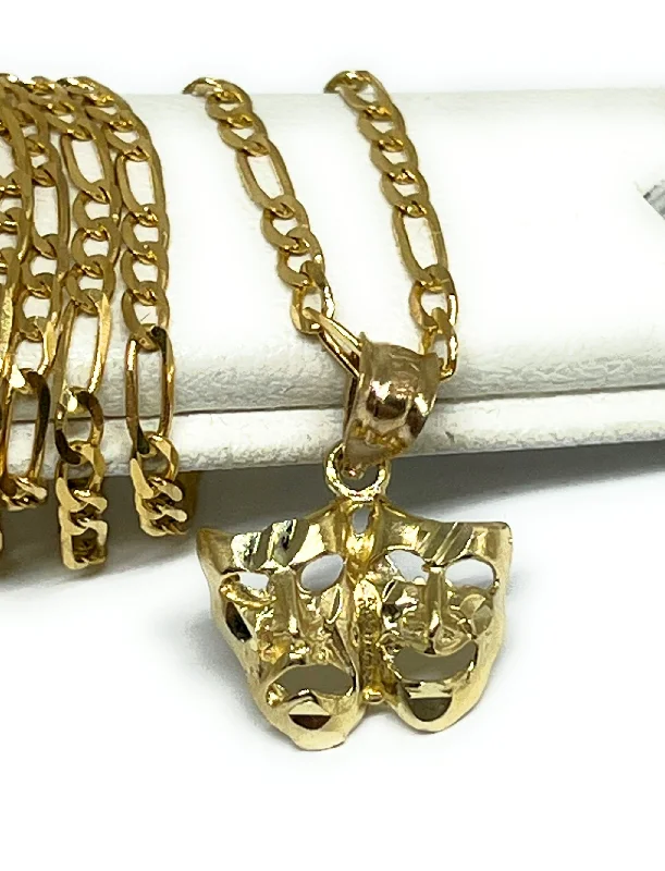 black diamond eternity band 14k Solid Gold Classic Drama Faces (SMILE NOW CRY LATER) Pendant Necklace with Figaro Chain