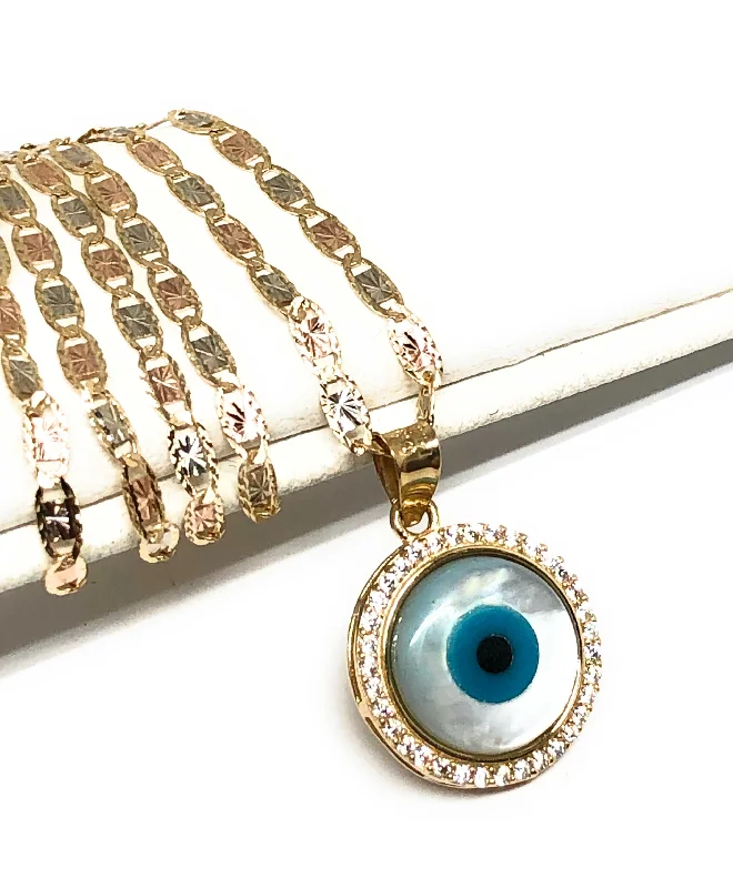 celestial sun and moon earrings 14k Solid Gold EVIL EYE CZ Round Pendant Necklace Valentina Chain (SM, MED)