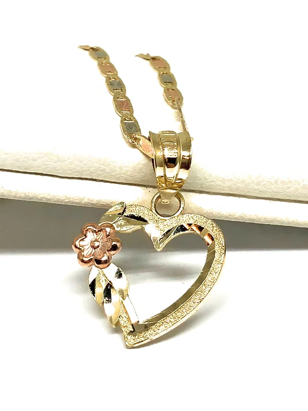 vintage crystal chandelier earrings 14k Solid Gold Tri-Color Heart Flower Pendant Necklace Tri-Color Valentina Chain