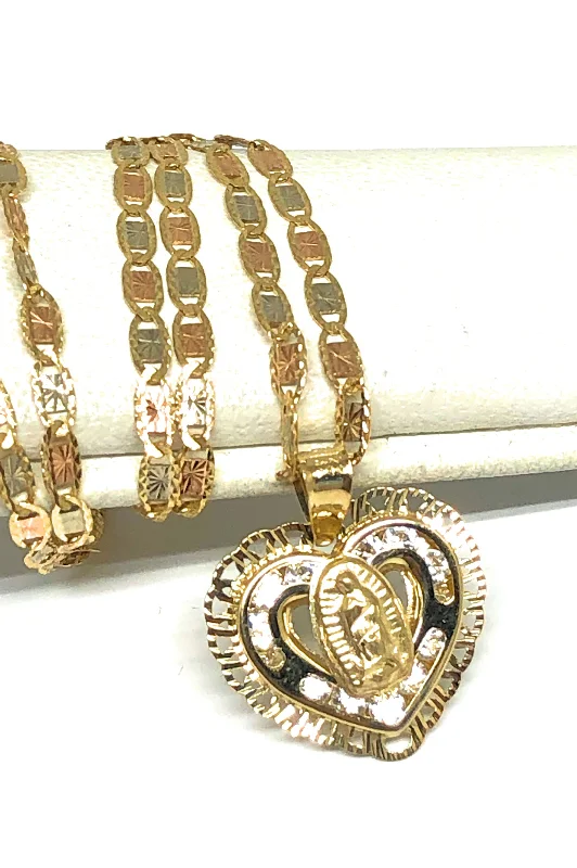large vintage statement necklace 14k Solid Gold Tri-Color Virrgin Mary CZ Heart Pendant Necklace Virrgen Gaudalupe large vintage statement necklace 14k Solid Gold Tri-Color Virrgin Mary CZ Heart Pendant Necklace Virrgen Gaudalupe