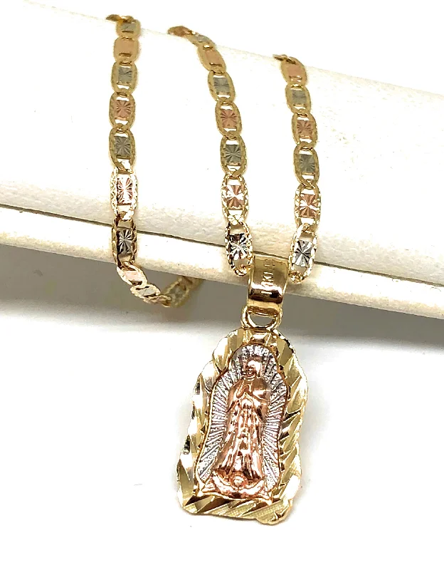 dainty sapphire gemstone bracelet 14k Solid Gold Tri-Color Virrgin Mary Pendant Virrgen Guadalupe Tri-Color Valentina Chain 1.9mm
