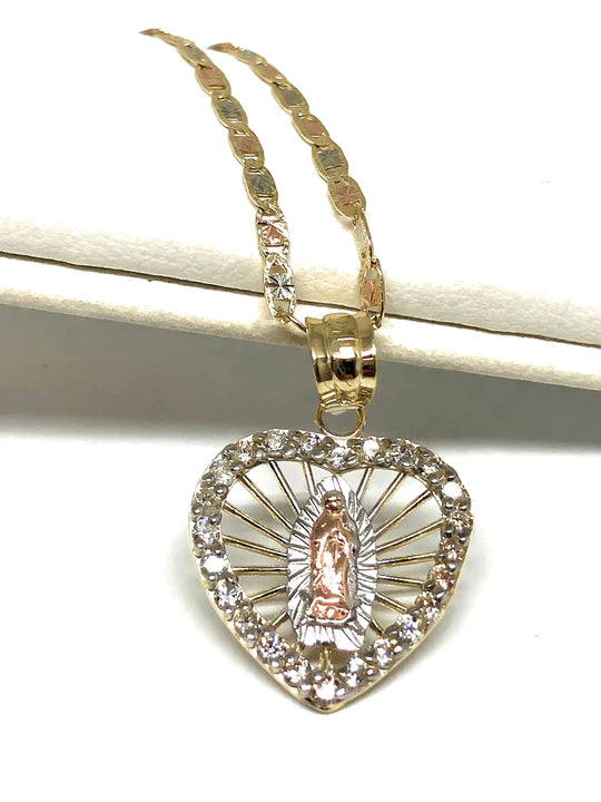 handmade gemstone anklet boho 14k Solid Gold Tri-Color Virrgin Mary Heart CZ Pendant Virrgen Guadalupe Valentina Chain handmade gemstone anklet boho 14k Solid Gold Tri-Color Virrgin Mary Heart CZ Pendant Virrgen Guadalupe Valentina Chain