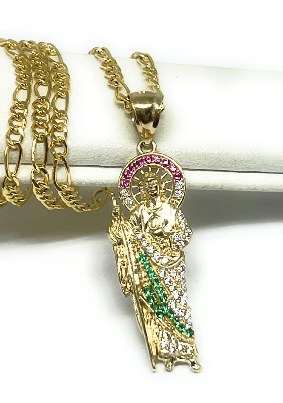 vintage art deco bracelet 14k Solid Gold Yellow White, Green, Red CZ Saan Judas Saaint Jude Necklace Pendant vintage art deco bracelet 14k Solid Gold Yellow White, Green, Red CZ Saan Judas Saaint Jude Necklace Pendant