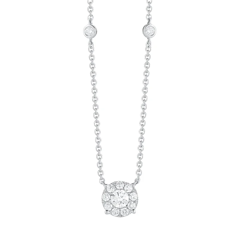 hammered silver wedding band Diamond Small Halo Station Necklace