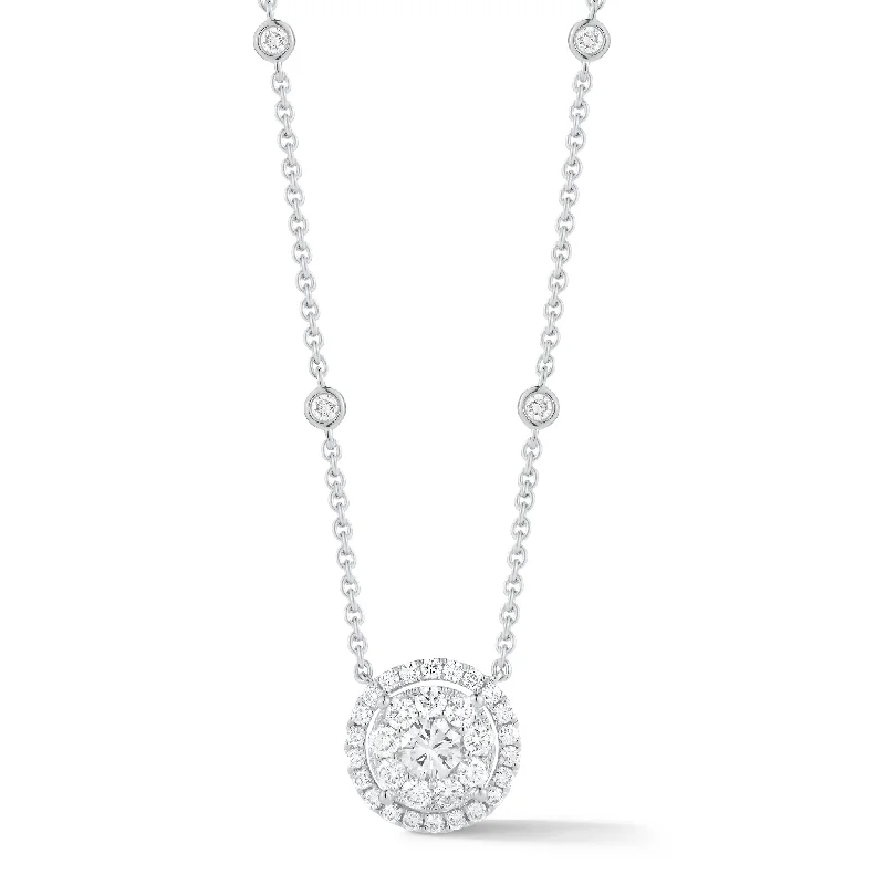 vintage flower brooch pin Diamond Halo Station Necklace