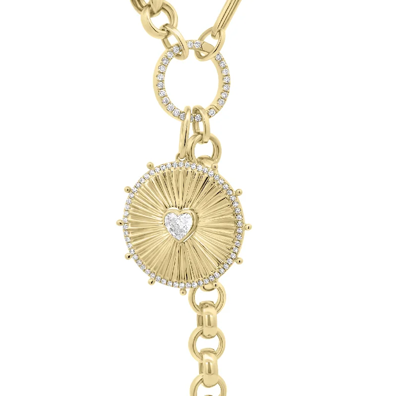 black opal engagement ring Diamond Heart Ridged Gold Disc Pendant