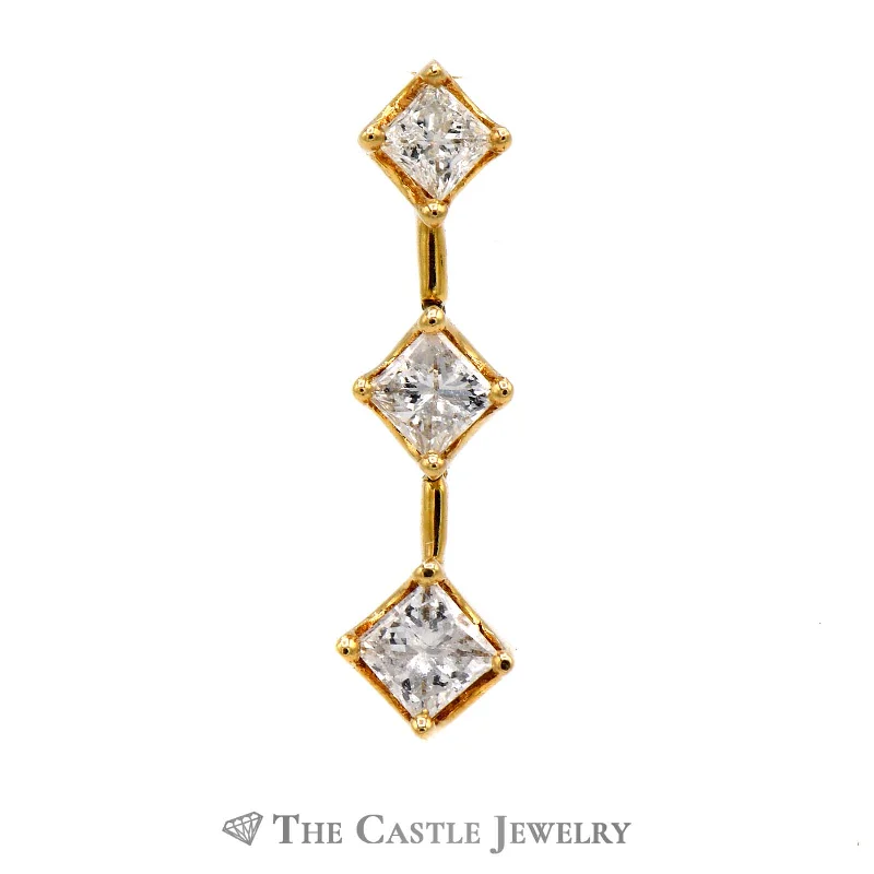 genuine ruby ring women 1cttw Flexible Princess Cut Diamond 3 Stone Pendant in 14K Yellow Gold