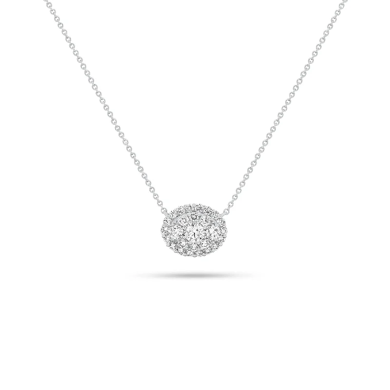 minimalist clover charm bracelet Diamond Oval Cluster Pendant Necklace