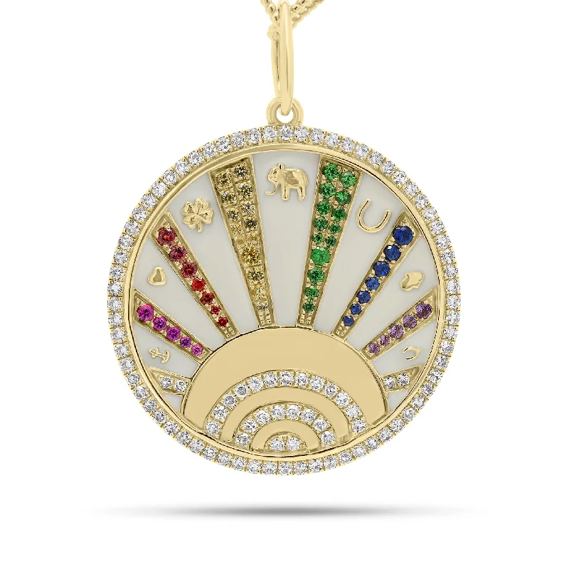 handcrafted opal inlay ring Diamond & Multicolor Sapphire Lucky Symbols Pendant