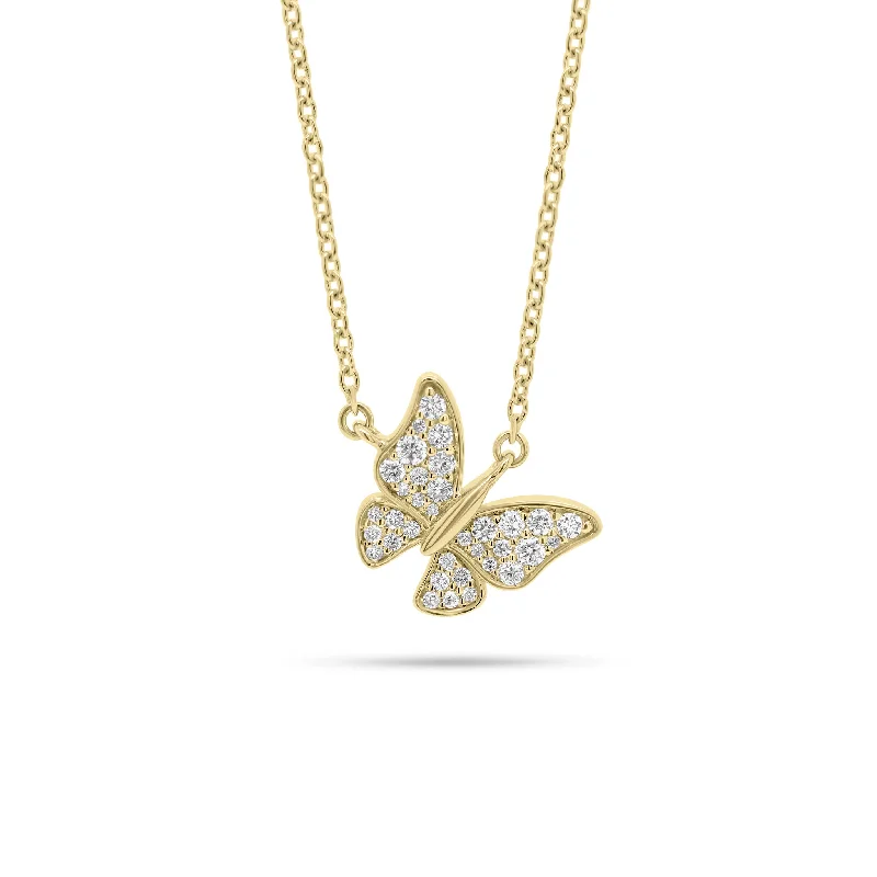 classic pearl strand necklace Pave Diamond Fluttery Butterfly Pendant Necklace