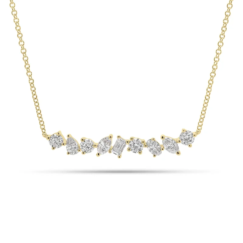 pearl stud earrings classic Mixed Shape Diamond Bar Necklace