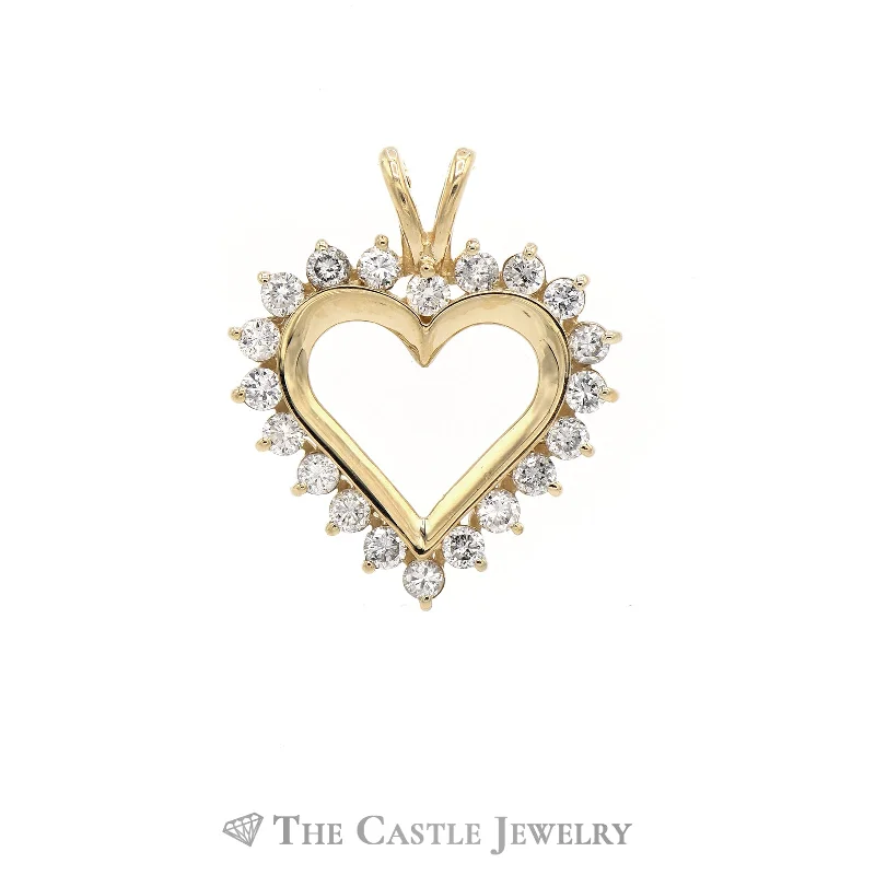 black diamond stud earrings .75CTTW Round Diamond Heart Shaped Pendant in 14KT Yellow Gold