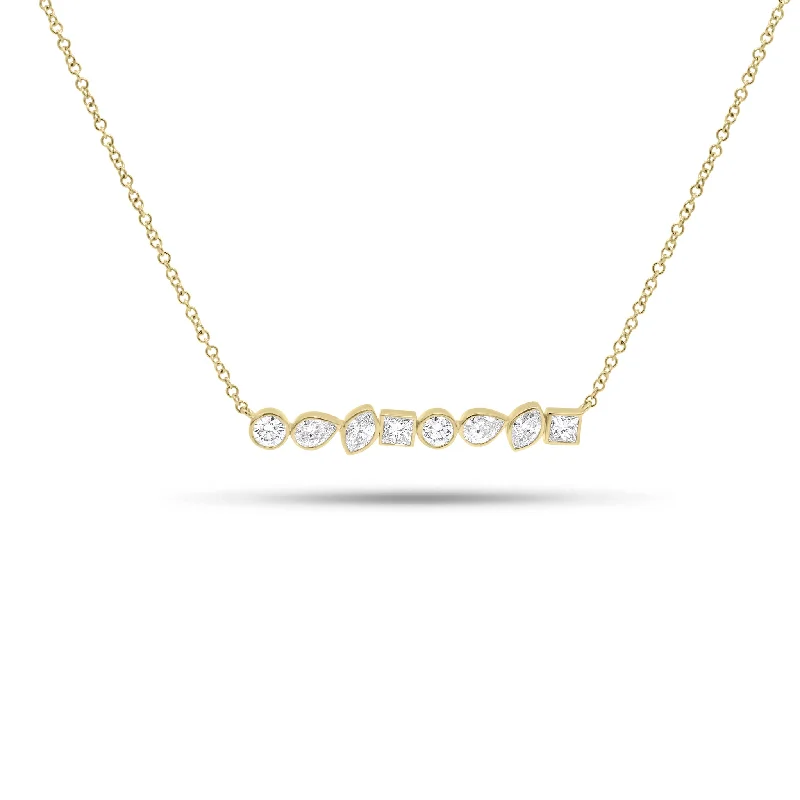 aquamarine birthstone necklace March Mixed Shape Bezel-Set Diamond Bar Pendant