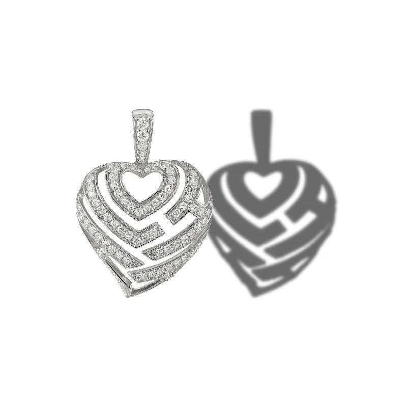 classic wedding set with diamonds Aloha Heart Pendant in White Gold with Diamonds - 18mm