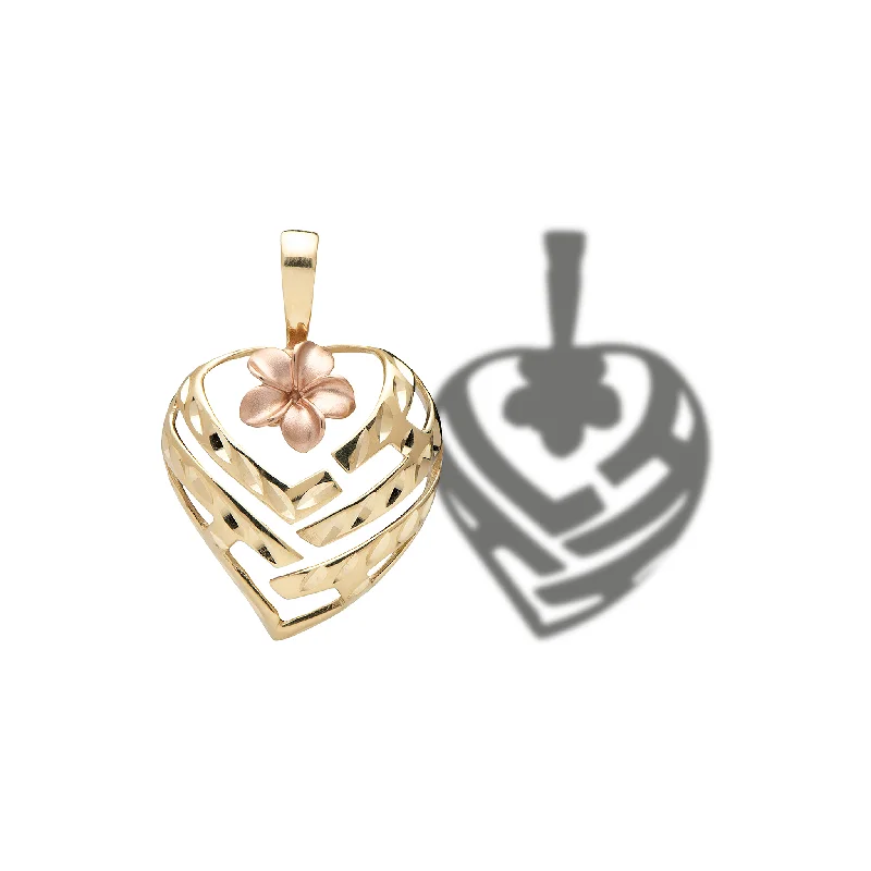 gothic black onyx ring men Aloha Heart Plumeria Pendant in Two Tone Gold - 18mm