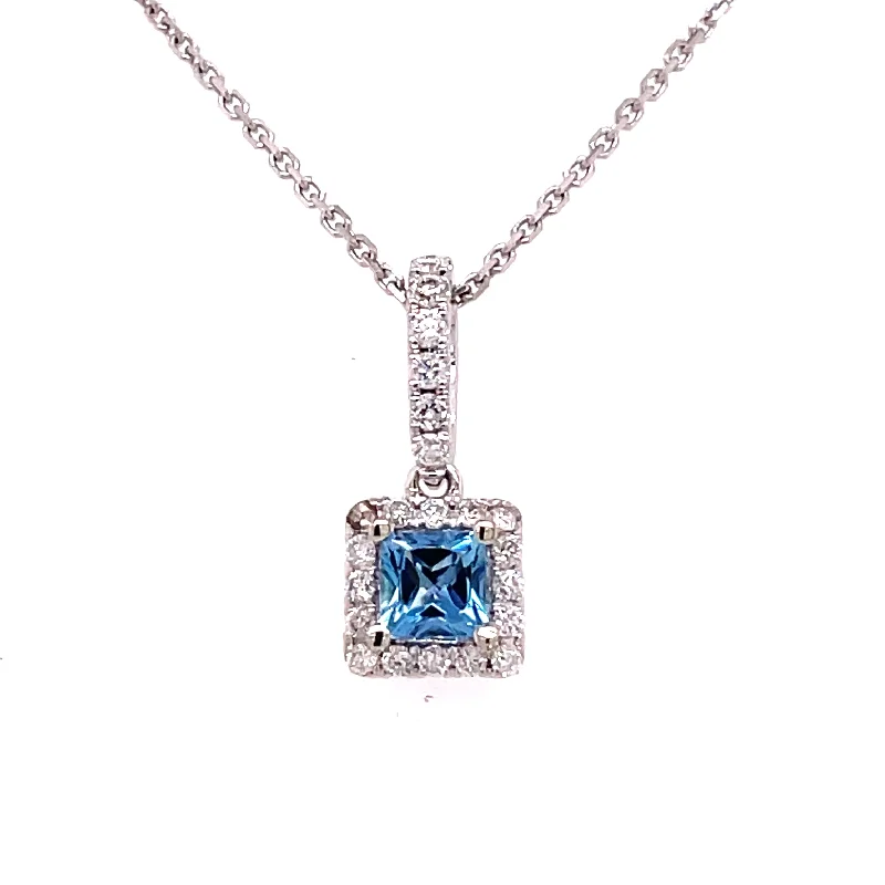 diamond halo engagement ring AQUAMARINE AND DIAMOND HALO NECKLACE