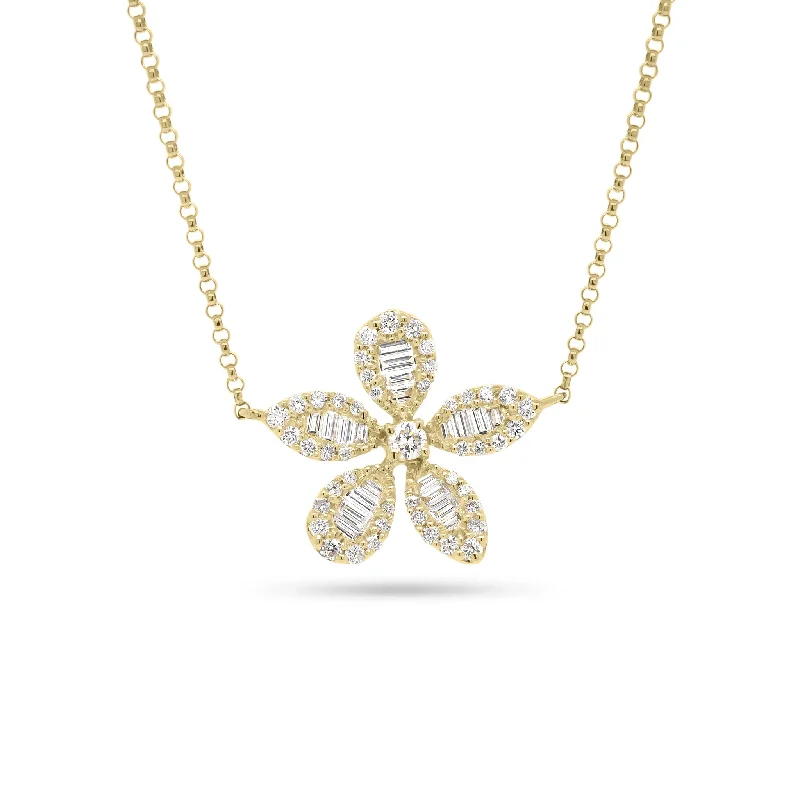 diamond wedding band for women Baguette Diamond Flower Necklace