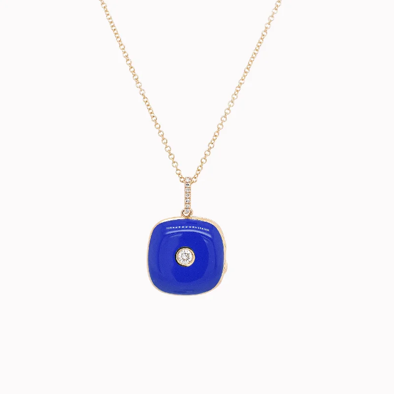 round-cut blue sapphire earrings Blue Enamel Bezel Diamond Locket Necklace