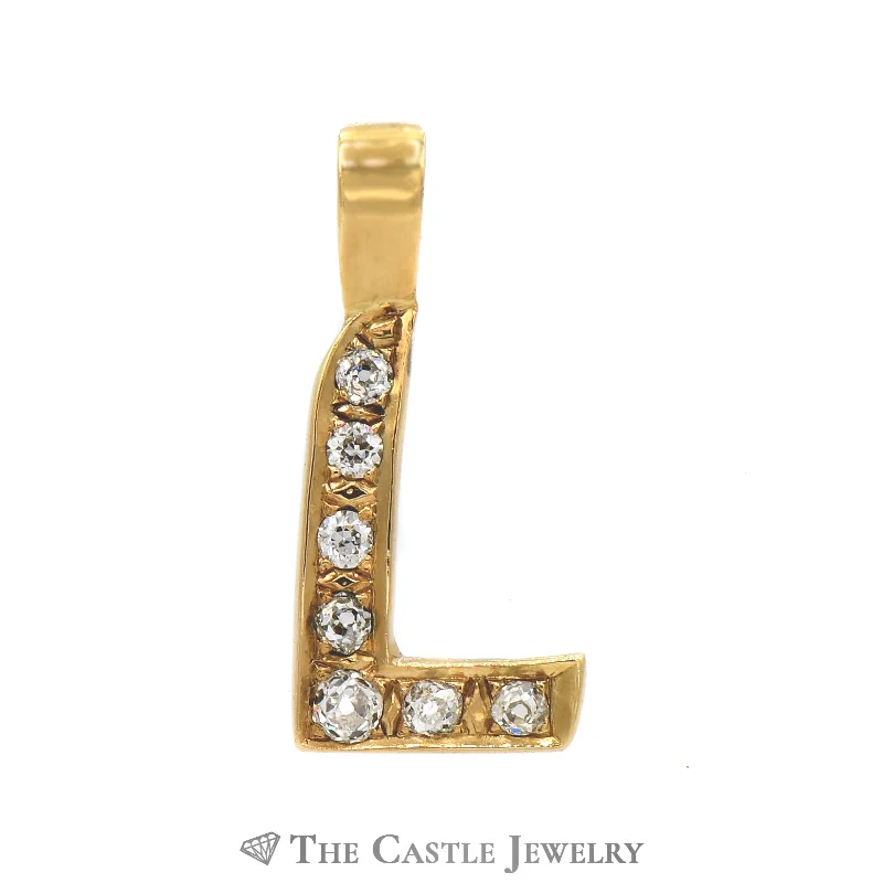 minimalist threader earrings gold Diamond "L" Initial Pendant 1cttw Old European Cut Diamonds