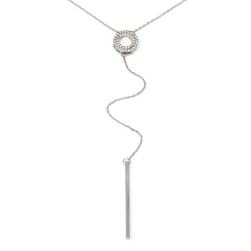 custom star sign necklace CZ Pave Open Circle Lariat Long Necklace Rhodium Plated