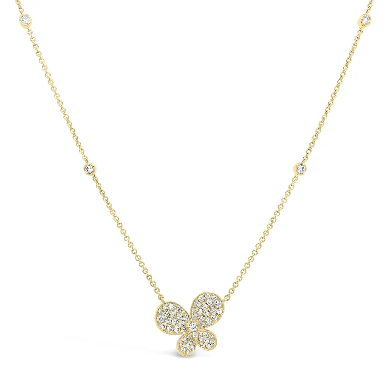 silver anklet with charms Diamond Butterfly Pendant Necklace with Diamond Bezels