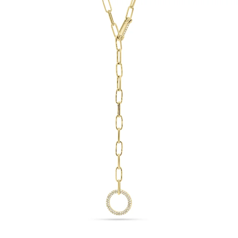 unique diamond tennis bracelet Diamond Circle Lariat Necklace with Paperclip Chain