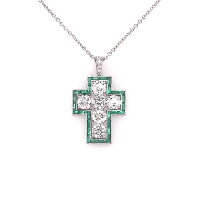 simple engraved wedding ring DIAMOND CROSS PENDANT WITH EMERALD BORDER