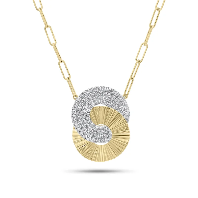 personalized couples necklace gold Diamond & Fluted Gold Links Pendant Necklace