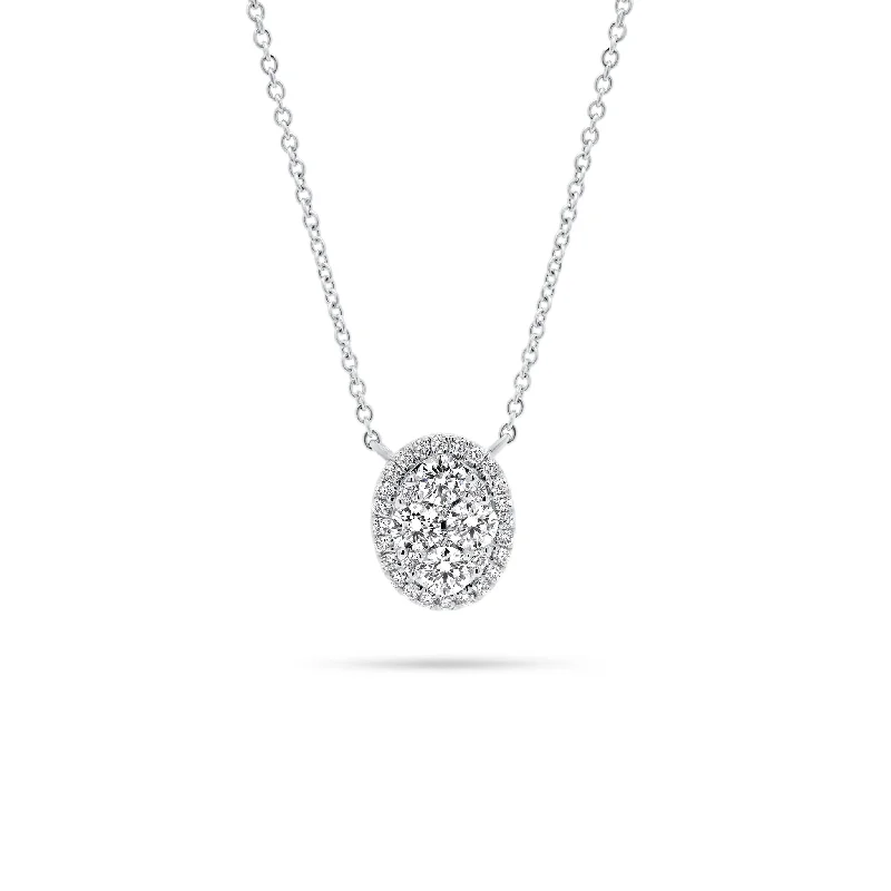 gemstone cluster earrings silver Diamond Halo Oval Pendant