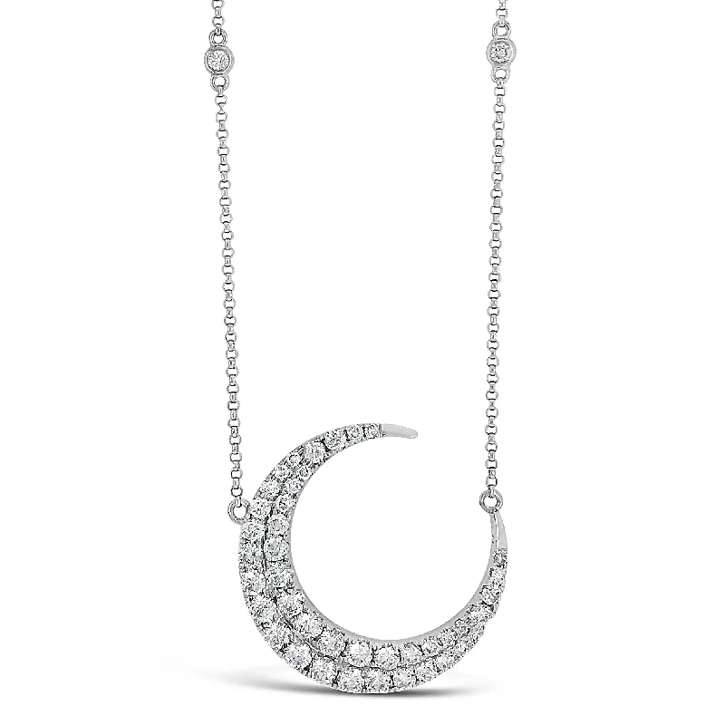 thin silver chain necklace Diamond Moon Pendant Necklace