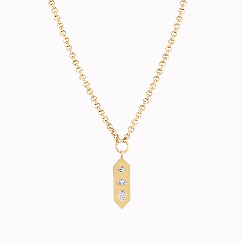 minimal diamond bar necklace Diamond Mosaic Vertical Hexagon Tag Rolo Chain Necklace