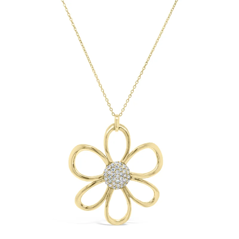 modern hexagon stud earrings Diamond Open Daisy Pendant Necklace