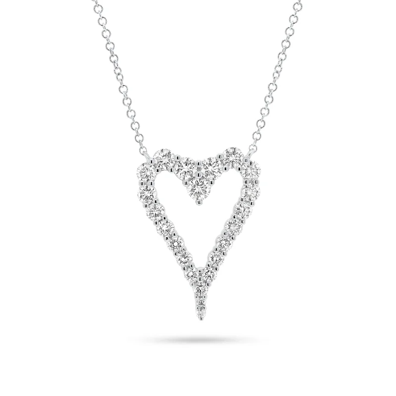 modern geometric silver ring Diamond Open Elongate Heart Necklace