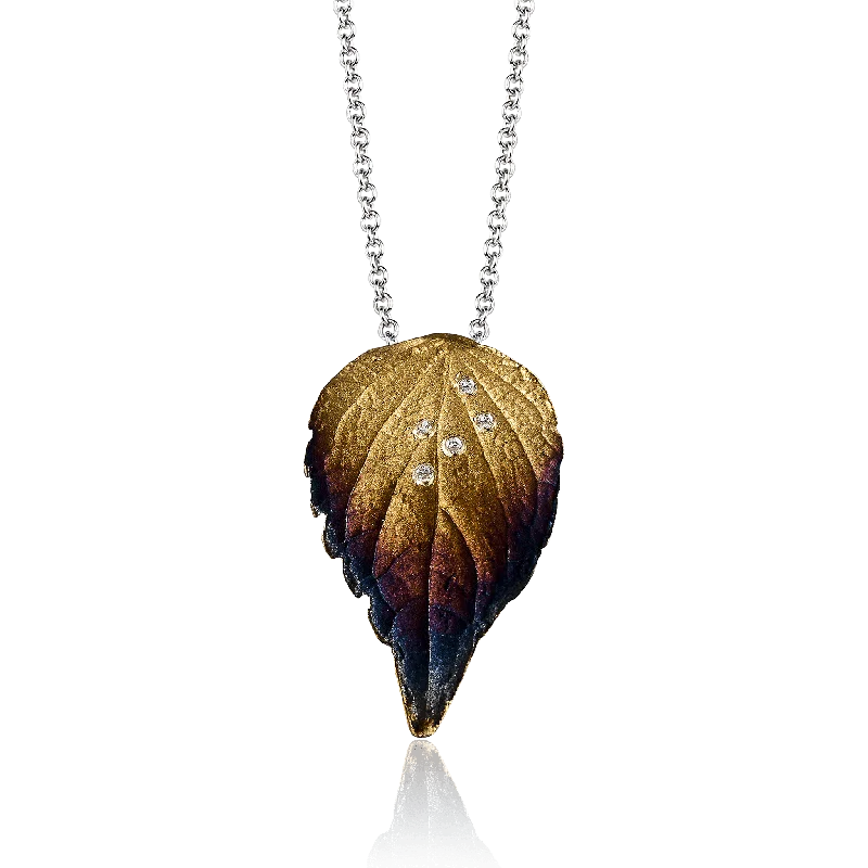 unique moon phase ring Fallen Leaves Pendant Necklace in 18k Gold with Diamonds