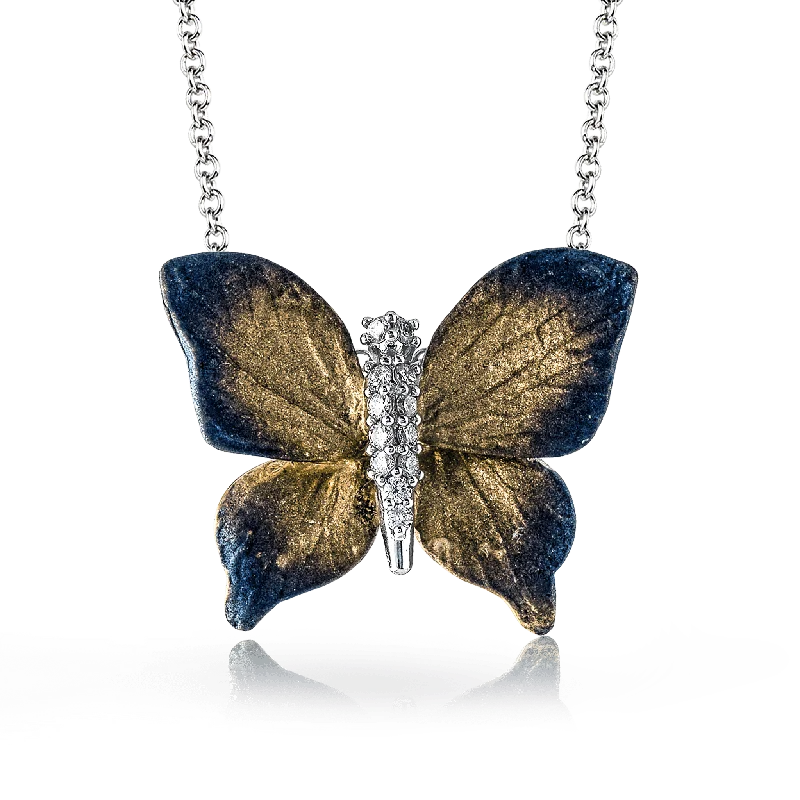stackable gold bangle set Monarch Butterfly Pendant Necklace in 18k Gold with Diamonds