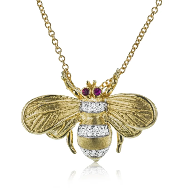 minimalist pearl pendant necklace Bee Pendant Necklace in 18k Gold with Diamonds