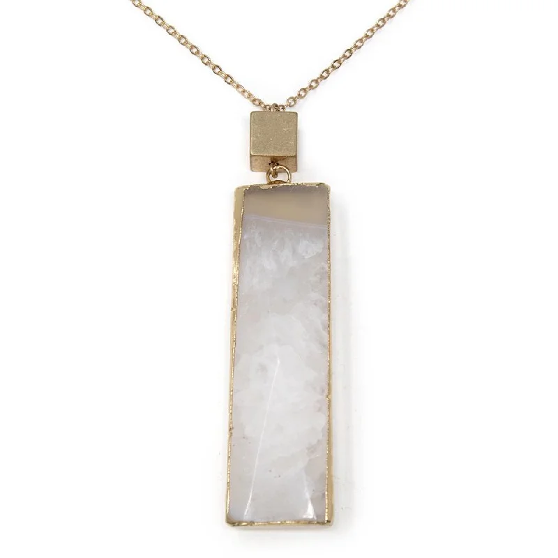 vintage diamond brooch Gem Rectangle Slice Long Necklace White