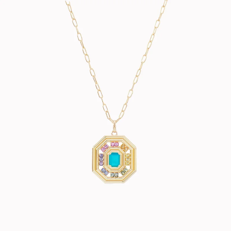 minimalist birthstone bangle Revival Nouveau Rainbow Sapphire & Turquoise Necklace