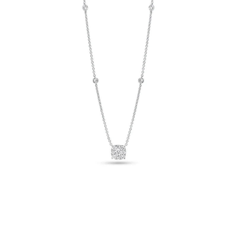 minimalist disc pendant necklace Halo Diamond Cushion Pendant with Bezel-Set Diamonds